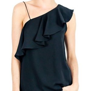 Black one shoulder blouse w/ ruffle size small